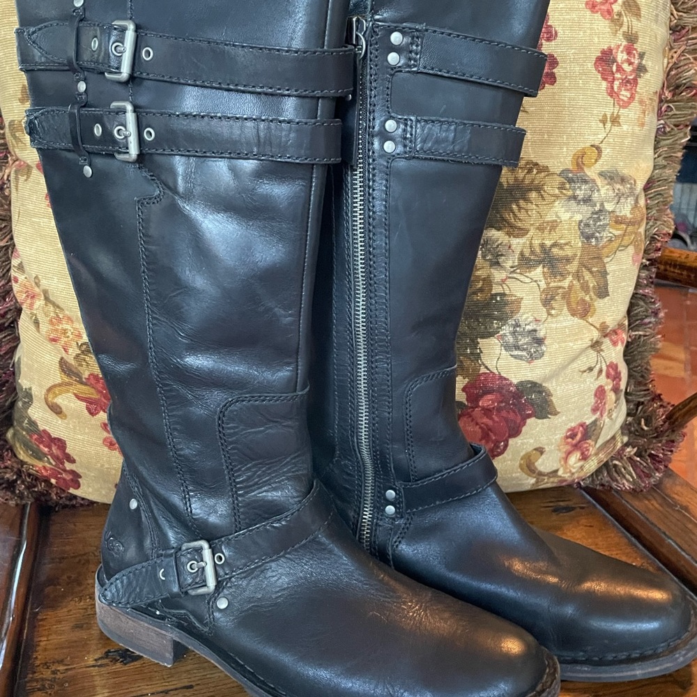 UGG black leather moto boots 8.5
